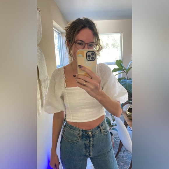 Sold | Faithful the Brand | White Barnette Puff Sleeve Top - Picture 1 of 8